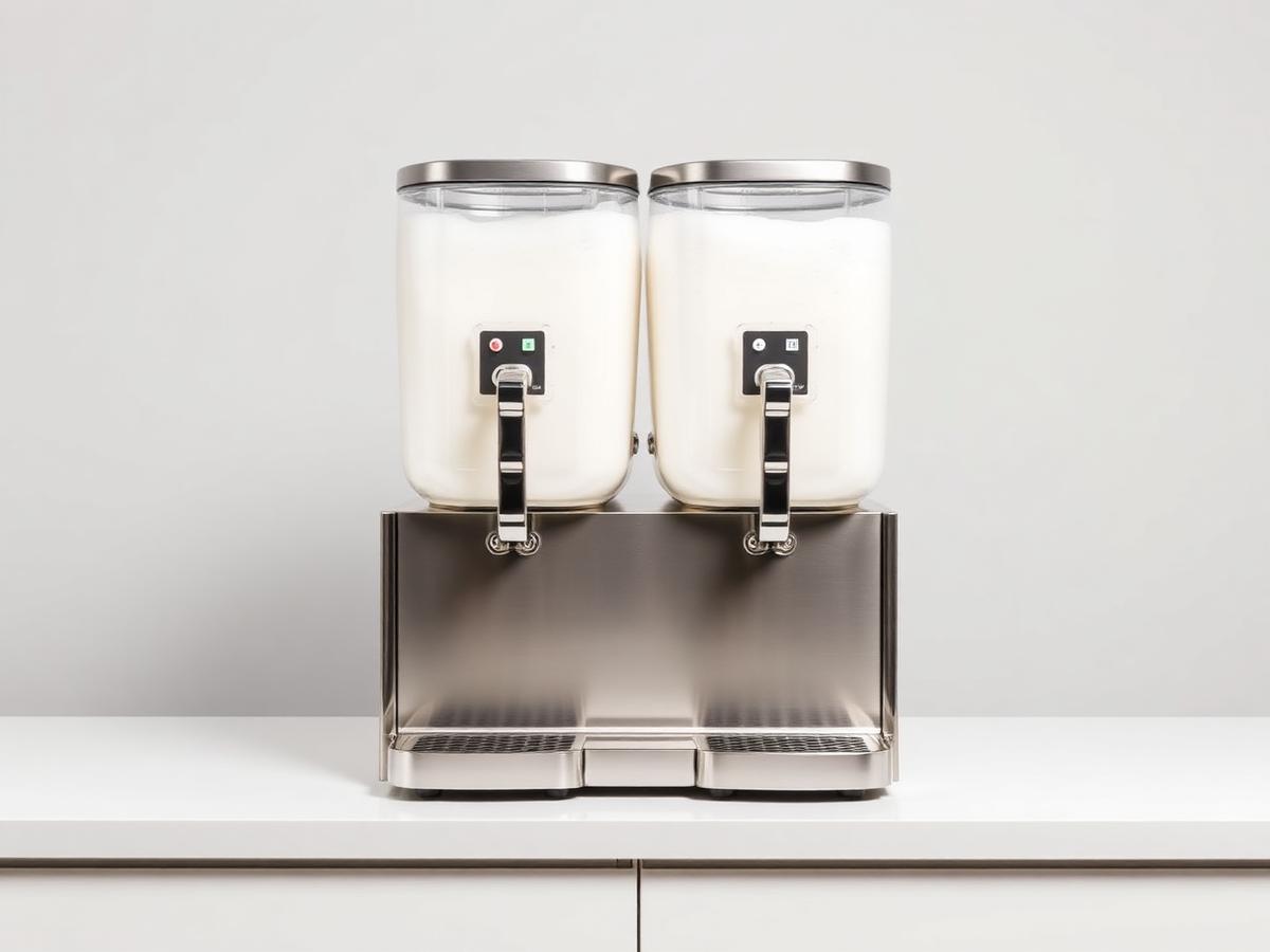 Twin-barrel commercial slush machine holding white base